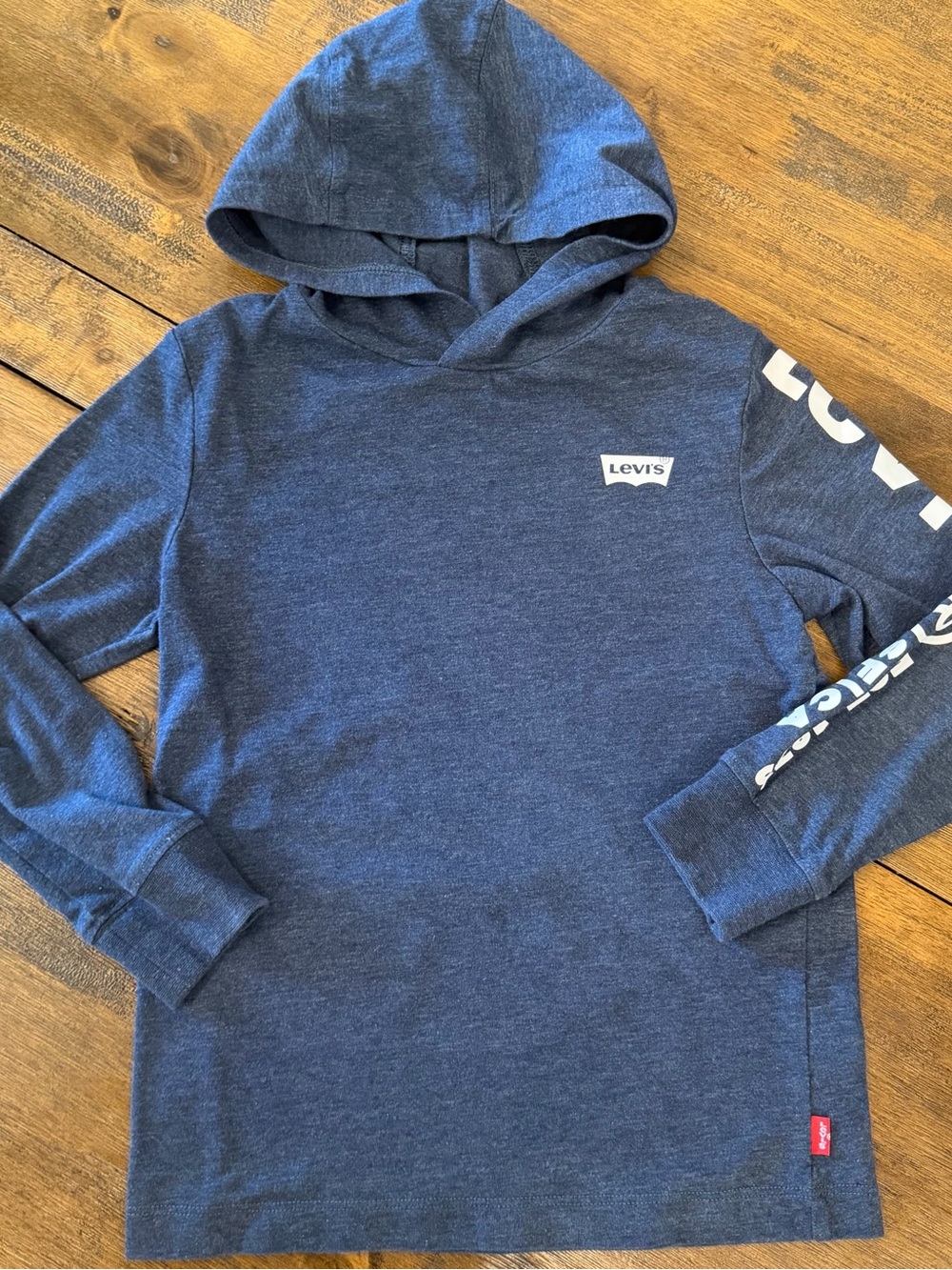 Levi's Boys Navy Blue Hooded Long Sleeve Top with Logo Sleeve